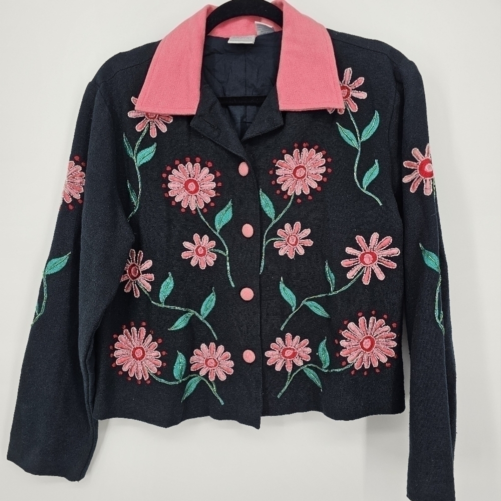 Vintage Bleo Bayou Pink Floral Embroidered Jacket - Size M